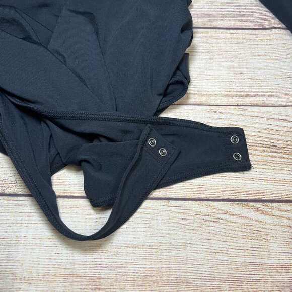 Abercrombie & Fitch Black One Shoulder Bodysuit Size M Long Sleeve Ruched - Picture 7 of 11